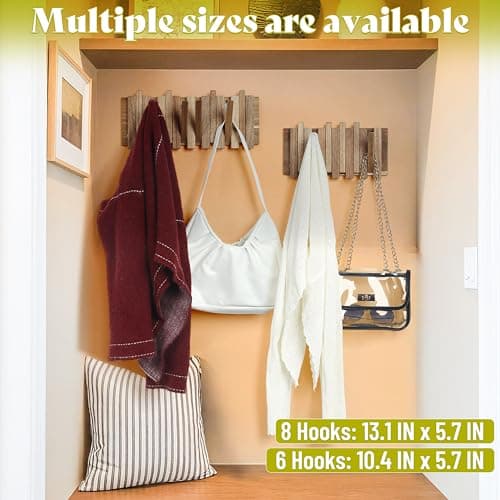 LOTOFUN Wall Coat Rack for Entryway: Farmhouse Wooden Folding 6 Hooks Mount 10.4inch Rustic Decorative Minimalist Piano Hanger for Apartment Office Small Space for Towel Backpack Jacket view 6