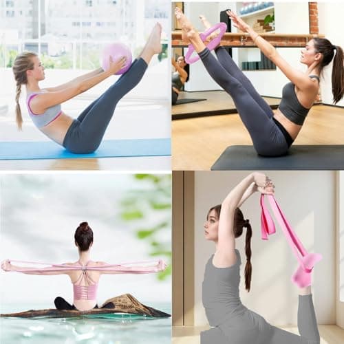 Pilates Kit for Home Workouts, Pilates Essential Kit 12-Piece -Home Pilates Workout Kit for Women with 12.6”Magic Circle, 9.8” Yoga Ball & 6 Resistance Bands for Stretching at Home Gym & Studio view 6