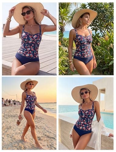 ZAFUL Tankini Swimsuit Tummy Control Bathing Suits Two Piece Swimwear Rushed Swim Top with High Waisted Bottom view 2