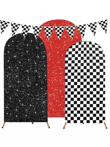 3PCS Arch Backdrop Cover Set (4,5,6FT) for Monster Truck Car Birthday Party Decorations, Boys Race Car Theme Background with Checkered Arch Covers — image 1