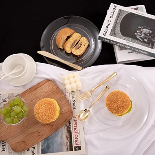 PULOTE 100Pieces Clear Plastic Plates - Premium Heavyweight Plastic Clear Disposable for Wedding&Party Include 50 Dinner & 50 Dessert/Salad Plates view 2