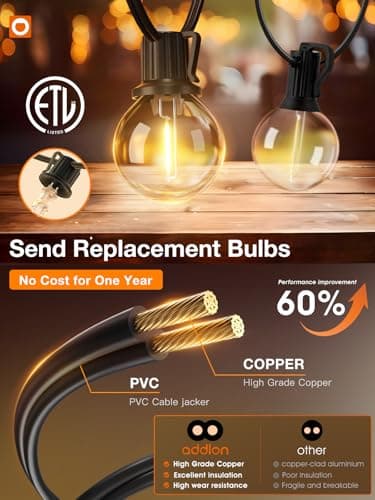 addlon 100FT Outdoor String Lights 54 G40 LED Bulbs Dimmable Waterproof | Shatterproof Globe Bulbs Dimmable, Hanging Patio Lighting for Outside Backyard Garden Deck Balcony Porch Cafe Bistro Pergola view 3