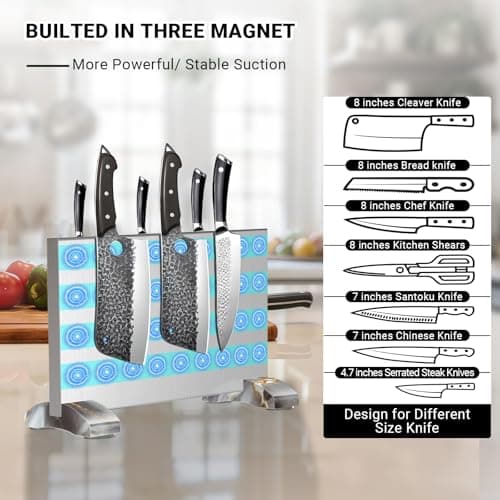 Magnetic Knife Block Stand Without Knives Double Sided Magnetic Knife Holder Rack for Kitchen Counter Stainless Steel Knife Magnetic Strip Display Stand Storage Organizer view 4