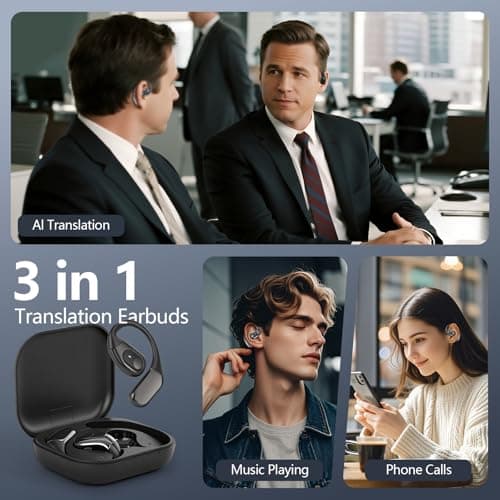 AI Translation Earbuds Real Time, 3-in-1 Translator Earbuds 164 Languages & Accents, Audifonos Traductores Inglés Español,Open Ear Wireless Headphones with Charging Case fit iOS & Android Black view 5