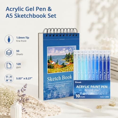 Acrylic Gel Pens for Coloring, 10 Blue Gel Pens with A5 Sketchbook view 4