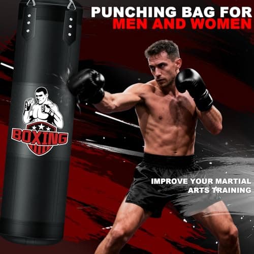 YORWHIN Punching Bag for Adults, 4FT PU Heavy Boxing Bags with Chain Ceiling Hook, Hanging Boxing Bag for Kickboxing Muay Thai Karate Judo Taekwondo Home Gym Training, Unfilled view 7