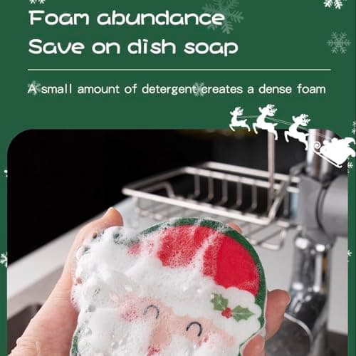Cartoon Christmas Kitchen Sponges Reusable, Dish Sponge for Washing Dishes,Heavy Duty Scrub Sponge,Double-Side Design, Durable & Long-Lasting with Hign Density Sponge,4pack (Christmas sponges) view 5
