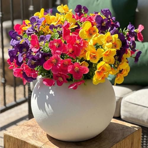 trytuny Artificial Flowers for Outdoor, Realistic Faux Plants for Outside Indoor Porch Patio Window Box Planter Home Decor (12pcs - Yellow Purple Rose red) view 5