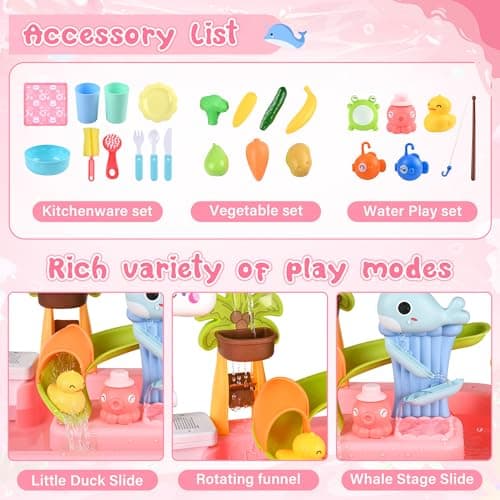 Ploomi Upgraded Toddler Sand Water Table Toy with Electric Water Pump, Kids Sand Water with Faucet/Play Food Accessories/Fishing Toy, Kitchen Play Sink Toys for Girl Boy Age 3+ view 4