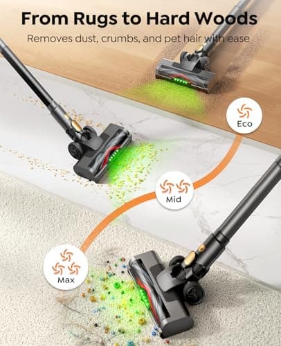 Cordless Vacuum Cleaner, 550W 45KPa 50Mins Vacuum Cleaners for Home, Powerful Stick Vacuum with Green LED Lights, Self-Standing & Anti-Tangle, Lightweight Vacuum for Pet Hair/Carpet/Hard Floor view 3