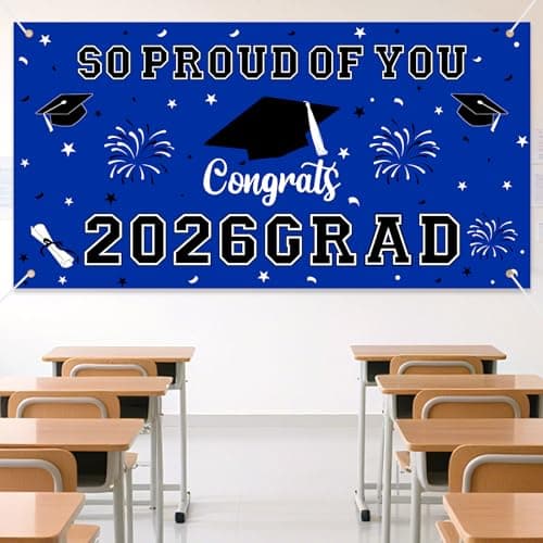 Graduation Decorations 2026 Blue Graduation Banner 66.1" x 33.8" Graduation Backdrop Congrats Grad Banner for Outdoor Indoor High School College Class of 2026 Graduation Party Decorations Supplies view 5