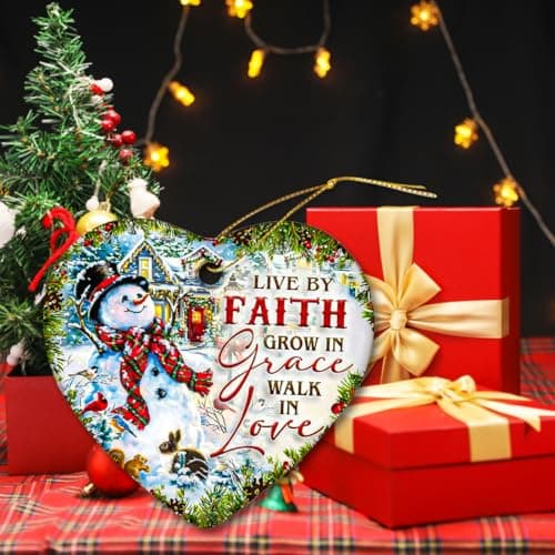 Snowman Christmas Ornaments 2025, Ceramic Snowman Ornaments for Christmas Tree - Live by Faith, Grow in Grace, Walk in Love, Religious Christian Ornament Gift for Family Friends view 7