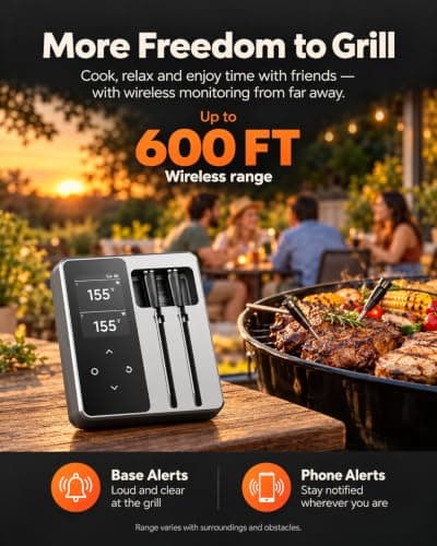 JoyBear Wireless Meat Thermometer, 2 Probes, Smart Base, 6 Sensors | APP Control & Real-Time Alert, Commercial-Grade NIST Certified Accuracy, for Restaurant Kitchen, BBQ/Grill/Oven view 2
