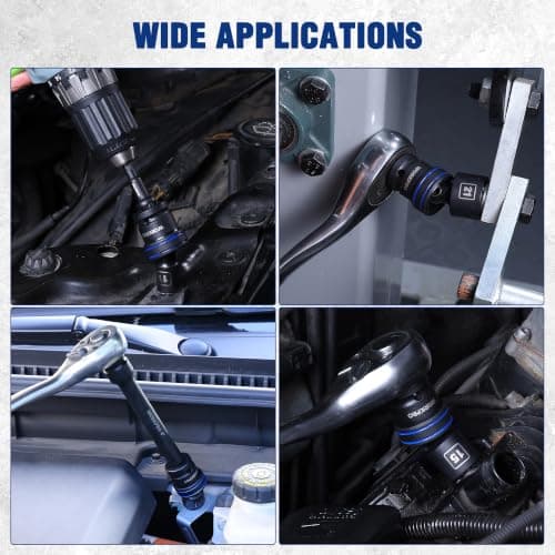 WORKPRO 18 PCS 1/2" Drive Impact Swivel Socket Set, Universal Joint Socket | Metric Wobble Socket Set (10-24mm) with 3", 6" Extension Bar, Socket Adapter, Drill Bit Adapter, CR-MO & S2, Standard 6 Point view 5