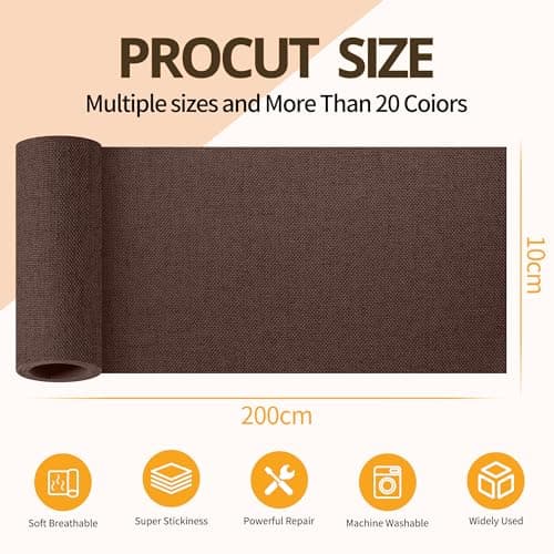 Sgooyir Fabric Repair Tape, Self-Adhesive Couch Patch Repair Fabric Patches for Furniture, Couch Repairing Kit Tape for Upholstery, Carpets, Chairs, Sofas, Pillows Linen 4x80 Inch Dark Brown view 2