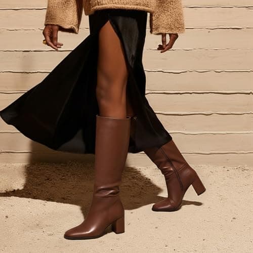 Lumeheel Women Knee High Boots - Round Toe Chunky Heel Tall Boots with Side Zip, Fashion Long Gogo Boots for Fall Winter view 4