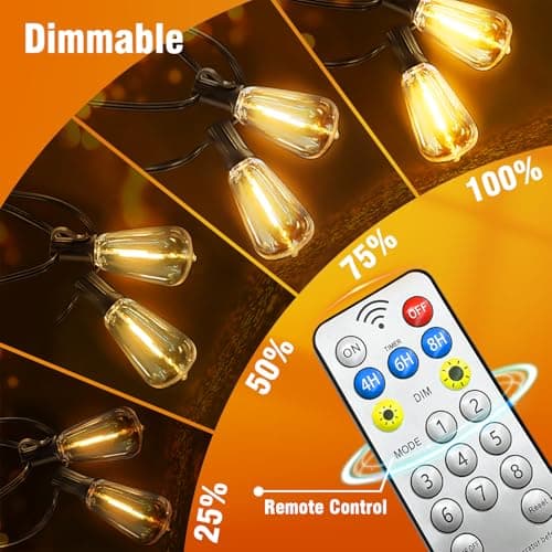 Skoiuc 100FT Solar String Lights Outdoor Waterproof with Remote & Timer, LED Shatterproof ST38 Bulbs, USB & Solar Powered Patio Lights for Backyard, Porch, Garden, Wedding, Christmas Decor view 6