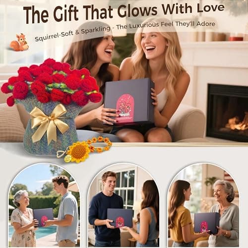 Henpon Mother’s Day Gifts for Mom, Hand-Crocheted Rose Bouquet Blanket 43 Inch - Soft Floral Throw, Forever Rose Gift for Women Anniversary Birthday Valentine’s Day view 3