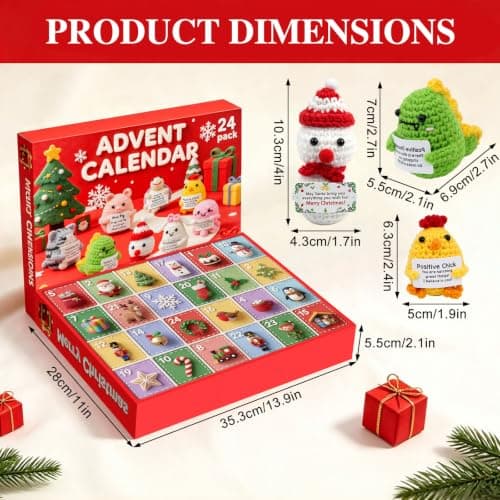 Advent Calendar 2026 Handmade Crochet Animals Plush Advent Calendar 24 Days Christmas Countdown Calendar with Positive Emotional Support Cards Gifts for Kids, Teens, Girls, Boys, Women, Men view 3