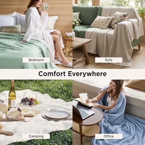 Bedsure GentleSoft 100% Cotton Blanket King Size for Bed - Breathable and Lightweight, Soft Cozy Textured Herringbone Woven Blanket for Summer Spring, Linen Beige, 108x90 inches view 4