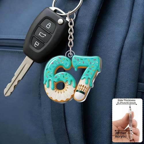 Sushenwe 67 Meme keychains Funny Gift Ornament for Friend,Kid Acrylic Keyring Birthday Decoration 6 7 Bag Charm for Lanyard,Key or Car (Blue) view 3