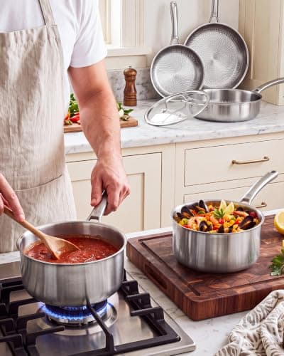 Titanium Pans for Cooking, 3 Quart Non‑Stick Titanium Sauce Pan with Lid | Uncoated Hammered Titanium Pro Pan, PFAS/PFOA/PTFE-Free, Dishwasher & Oven Safe, Compatible with Gas & Induction Cooktops view 6