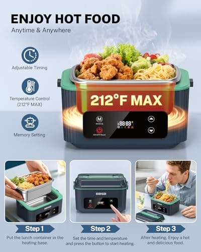 ODSD Cordless Electric Lunch Box for Adults, Heated Lunch Box with 130min Battery Life, Self-Heating Portable Electric Food Warmer with 1.2L Container for Truck, Office, or Outdoor Worksite view 5