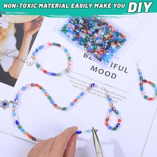 Victlov 300pcs Glass Crystal Teardrop Beads 6X8mm Drop Glass Spacer Beads Colorful Clear Electroplated Color Crystal Beads for DIY Jewelry Bracelet Making (Facet Drop) view 6