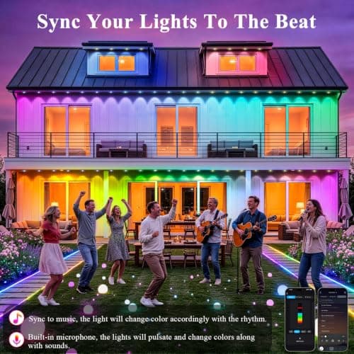 JNUNUSE 200FT Permanent Outdoor Lights, Smart RGB+IC Eaves Lights for House, App & Remote Control, LED Roofline Lights, Waterproof Exterior House Lights for Year-Round Christmas & Holiday Lighting view 5