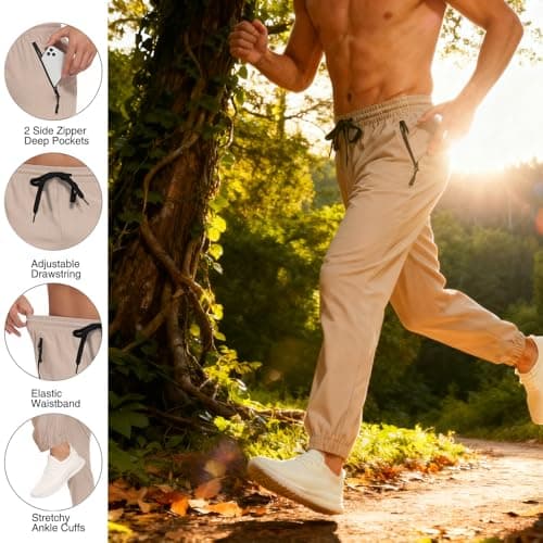 TOIUUI Mens Joggers Hiking Pants Lightweight UPF 50 Water Resistant Quick Dry Athletic Zipper Pocket Travel Workout Running view 4