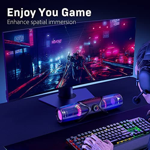 WolfLawS Computer Speakers,Bluetooth SoundBar,Computer Speakers for Desktop Monitor with RGB Light,PC Speakers with Subwoofer,USB Powered Sound Bar for Laptop 3.5mm Headphone Jack view 6