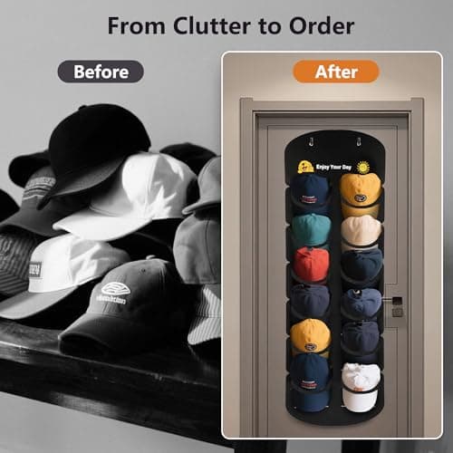 ViKiulen Hat Organizer for Baseball Caps, Over The Door Cap Organizer Cap Hat Holder with 12 Deep Clear Pockets, Hat Storage to Protect and Display with 2 Hook view 4