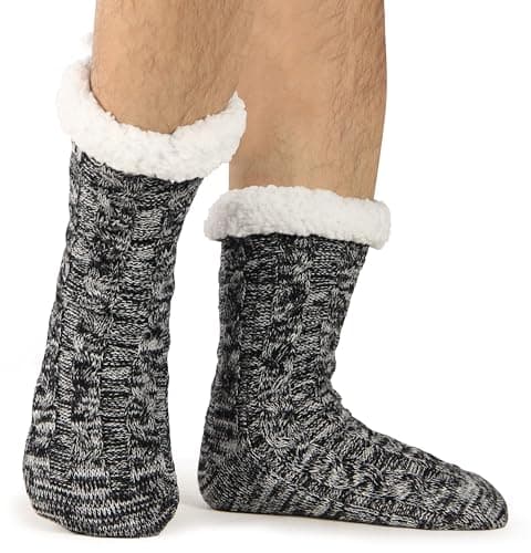 BenSorts Men Fuzzy Slipper Socks with Grippers Non Slip Indoor House Socks Christmas Gifts view 4