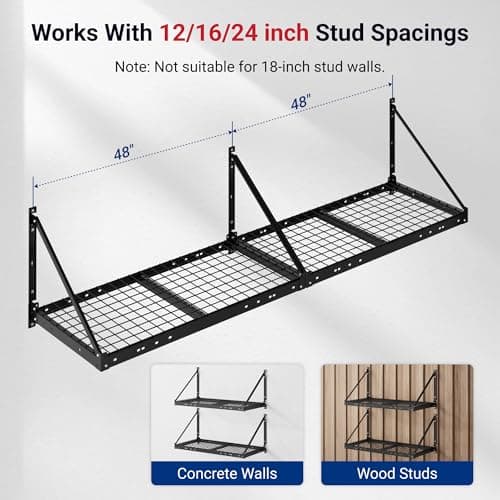 FLEXIMOUNTS 2-Pack 2x4ft Garage Wall Shelving - Heavy Duty Garage Storage Rack, 660lbs Load Capacity with Brace Guardrail, Organization System for Tools, Bins, Utility Room, Pro Series view 3