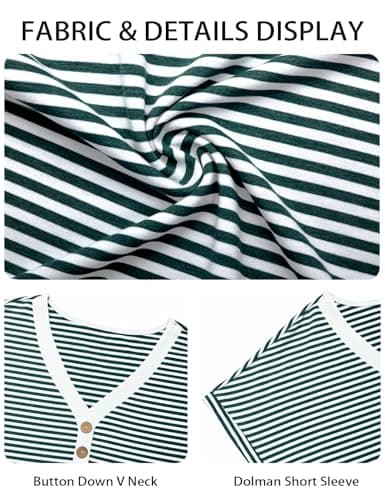 JUSTFASHIONNOW Womens Striped Henley T Shirts Short Sleeve V Neck Summer Tops 2026 Button Front Dressy Casual Blouses view 6