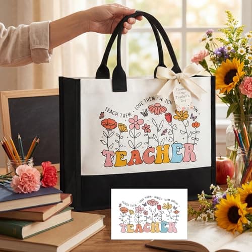 BESARME Teacher Appreciation Gifts Women Set of 10 Tote Bag Zippered Pouch Bookmarks Bracelets Pens Card Scrunchie Keychain Wristlet- End of Year Thank You Gifts Teacher Retirement Birthday view 3
