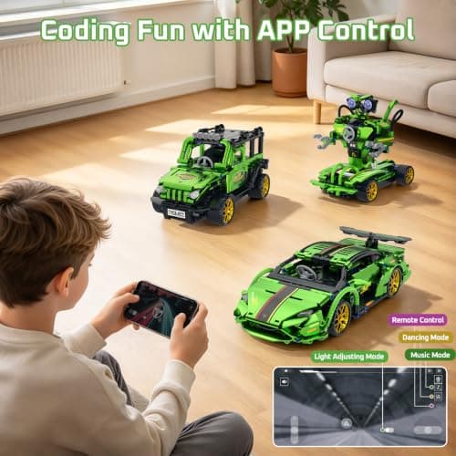 3-in-1 STEM Building Blocks Kit, RC Sports Car and Transform Robot for Kids view 2