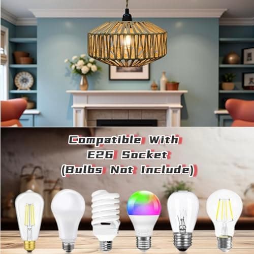 MUYIWEIDEN Plug in Hanging Lamp,Rattan Hanging Pendant Light with Plug in Cord, Boho Pendant Ceilling Light Fixture with Woven Lamp Shade for Living Room Bedroom Kitchen view 4