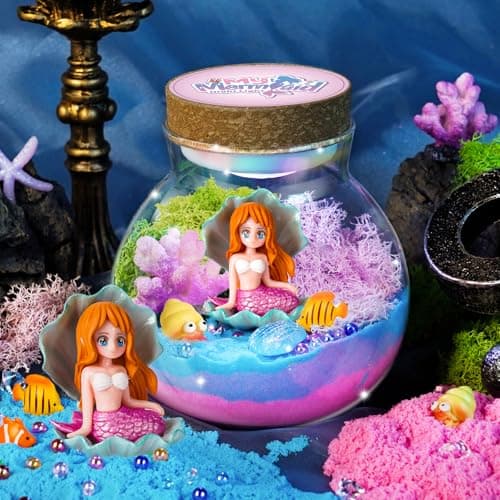 Winnrok Mermaid Terrarium Kit for Girls - DIY Night Light Craft with 13-Color LED, Remote & Timer. Ideal Easter Basket Stuffers, Birthday Gift for Kids Ages 4-8-12. Create Underwater Garden — image 1