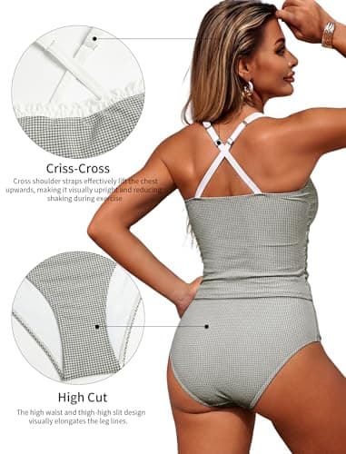 ZAFUL Women's Tankini Swimsuits Tummy Control Swimwear Two Piece Bathing Suits Swim Top with High Waisted Bottom view 5