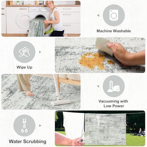 Area Rugs Living Room Rug - 5x7 Washable Modern Abstract Soft Neutral Non-Slip Carpet Large Indoor Floor Stain Resistant Thin Carpets for Bedroom Dining Room Farmhouse Nursery Home Office Grey view 5