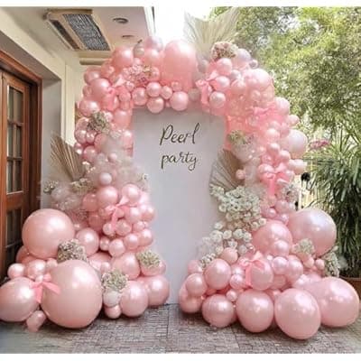 Pearl Pink Balloons Different Sizes Double Stuffed Pastel Baby Pale Pink Pearl Balloon Arch Garland Kit 18/12/5in with Bow for Bridal Wedding Birthday Baby Shower Coquette Party Decorations