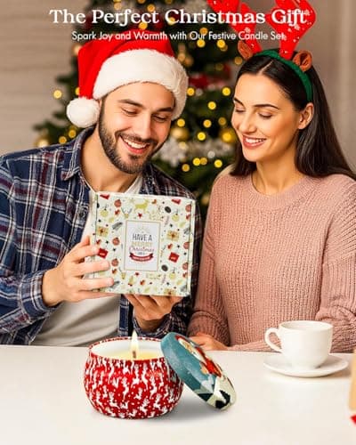 Christmas Candle Gift Set for Women, 4 Pack Long Lasting Soy Wax Candles with Lavender, Cookie, Fir & Cinnamon Apple Scents, Aromatherapy Candles for Home, Perfect Holiday Gifts view 5