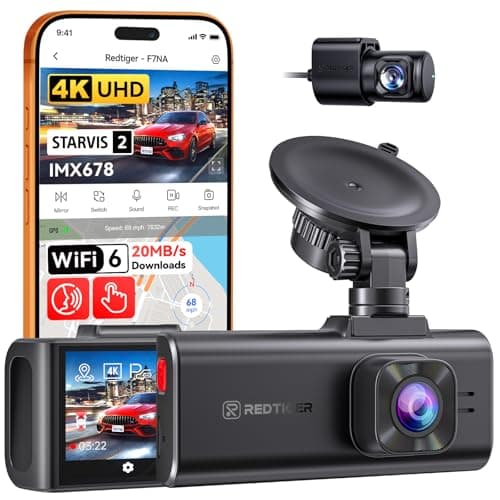 REDTIGER F7NA 4K Dual Dash Cam, STARVIS 2 IMX678, 8MP, 5GHz WiFi (20MB/s Fast Download), 4K Front 1080P Rear, GPS, Voice Control, WDR, HDR Night Vision, 24H Parking Mode, Support 512GB Max(No SD Card) view 1