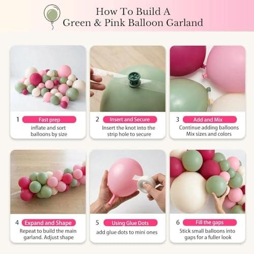 Hot Pink and Sage Green Balloon Garland Arch Kit, Double Stuffed Dusty Green Magenta & Ivory Balloon Decorations for Baby Shower, Garden Bridal Wedding, Tropical Birthday, Boho Tea Party view 5