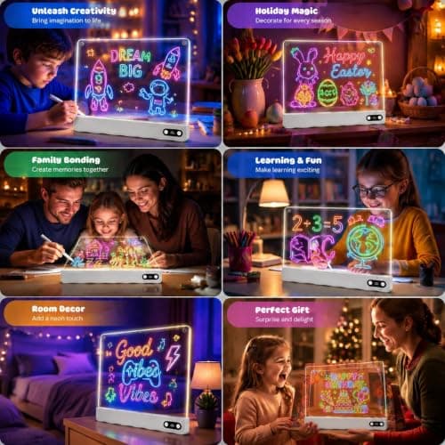 Cujemy LED Drawing Board for Kids,17" Rechargeable Light Up Doodle Boards | 3 Modes 8 Colors DIY USB-C Erasable Acrylic Neon LED Writing Tablet for Kids,Christmas Holiday Birthday Gifts for Girls Boys view 4
