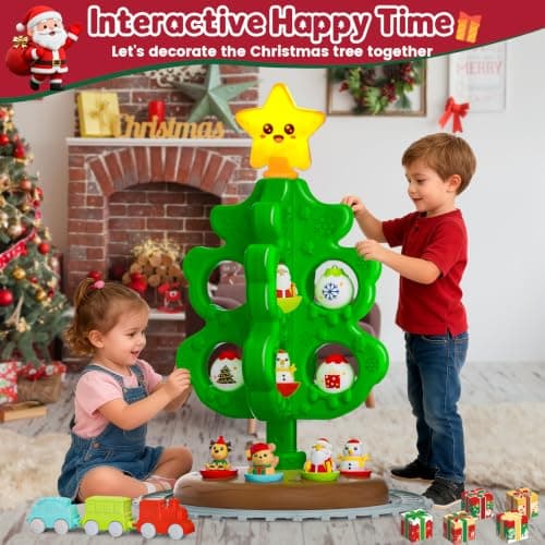 My First Christmas Tree for Kids, Light Up Star Musical Toy Toddler Christmas Tree Decoration Toy Set with Colorful Ornaments DIY Train&Track, Roly Poly Toys, Finger Puppets Xmas Gifts for Boys Girl view 5