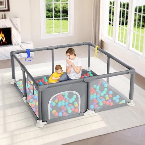Dripex Baby Playpen, 47"x47" Small Playpen for Babies, Enhanced Safety Baby Play Yard for Indoor & Outdoor, Infant Play Pen with Soft Breathable Visible Mesh, Anti-Fall Design & Easy Setup, Grey — image 1