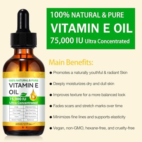 Tiuedu 2PCS Natural Vitamin E Oil for Skin, Ultra Concentrated Vitamin E Oil for Face, Hair and Scars, Moisturizing Dry Skin Oils, Promotes Skin Elasticity view 2