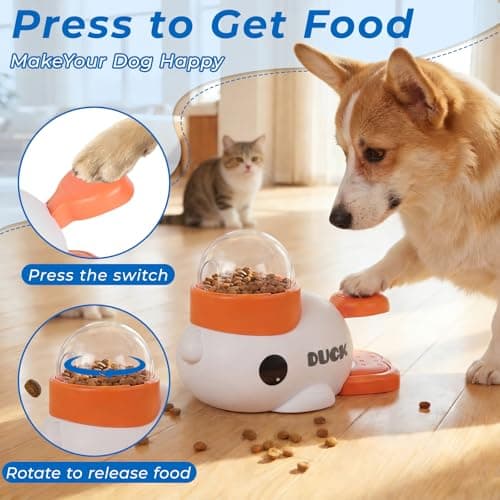 ANXUYIXIN 2-in-1 Duck Shaped Interactive Dog Toy Food Puzzle Slow Feeder (White/Blue Duck Shaped with Button), cat Snack Dispenser, Reduces Bloating in Small Animals, Dog Puzzle Feeder view 4